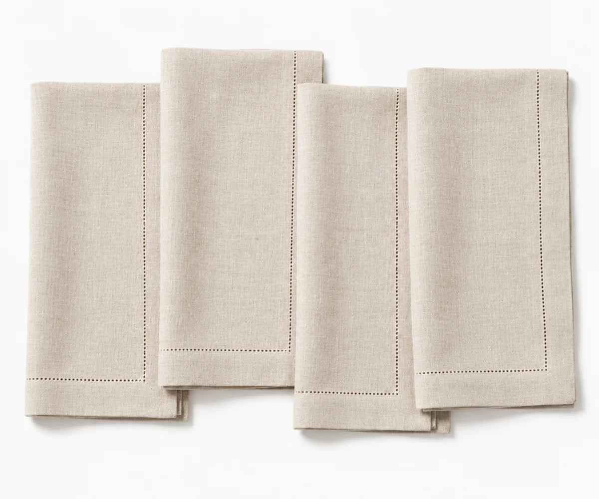 Natural linen napkin with hemstitch border and mitered corners, soft reusable table napkin for elegant dining Natural linen napkin with hemstitch border and mitered corners, soft reusable table napkin for elegant dining