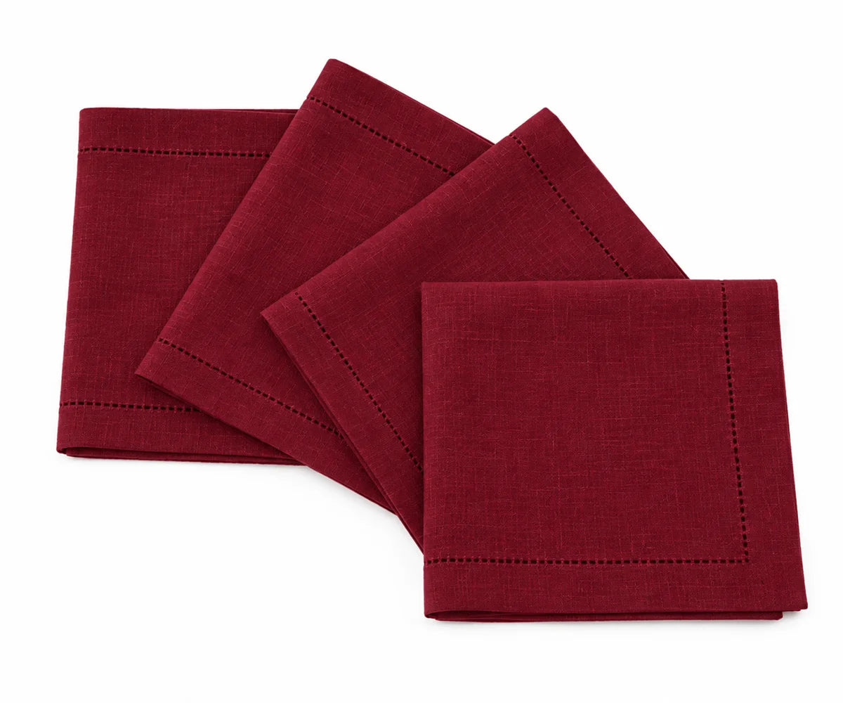 Burgundy linen cocktail napkins with classic hemstitched border, reusable cloth napkins for weddings, dinner parties, and holiday tables Burgundy linen cocktail napkins with classic hemstitched border, reusable cloth napkins for weddings, dinner parties, and holiday tables