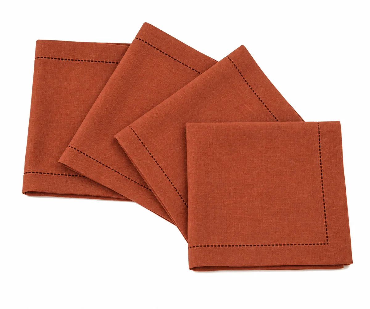 Rust linen cocktail napkins with hemstitched border, reusable cloth napkins for dinner parties, weddings, and elegant table settings Rust linen cocktail napkins with hemstitched border, reusable cloth napkins for dinner parties, weddings, and elegant table settings