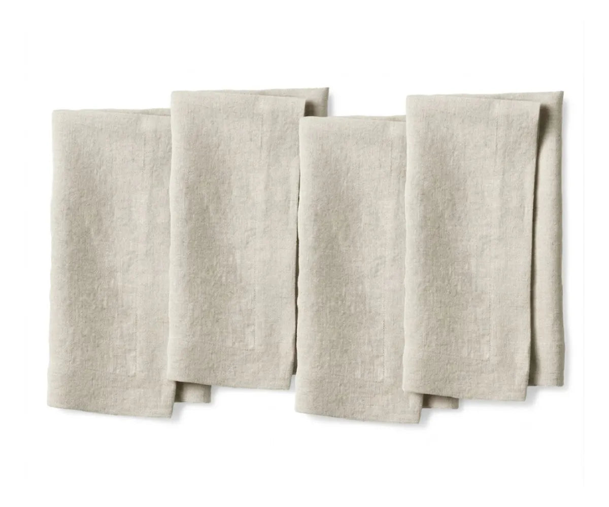Reusable linen banquet napkins with tailored mitered corner detailing Reusable linen banquet napkins with tailored mitered corner detailing