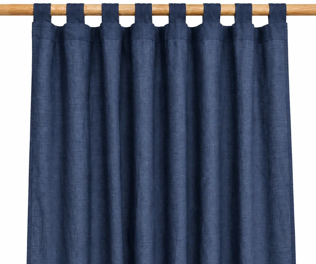 Navy blue 100% linen tab top curtains for bedroom and living room, elegant navy linen window panels for coastal décor Navy blue 100% linen tab top curtains for bedroom and living room, elegant navy linen window panels for coastal décor