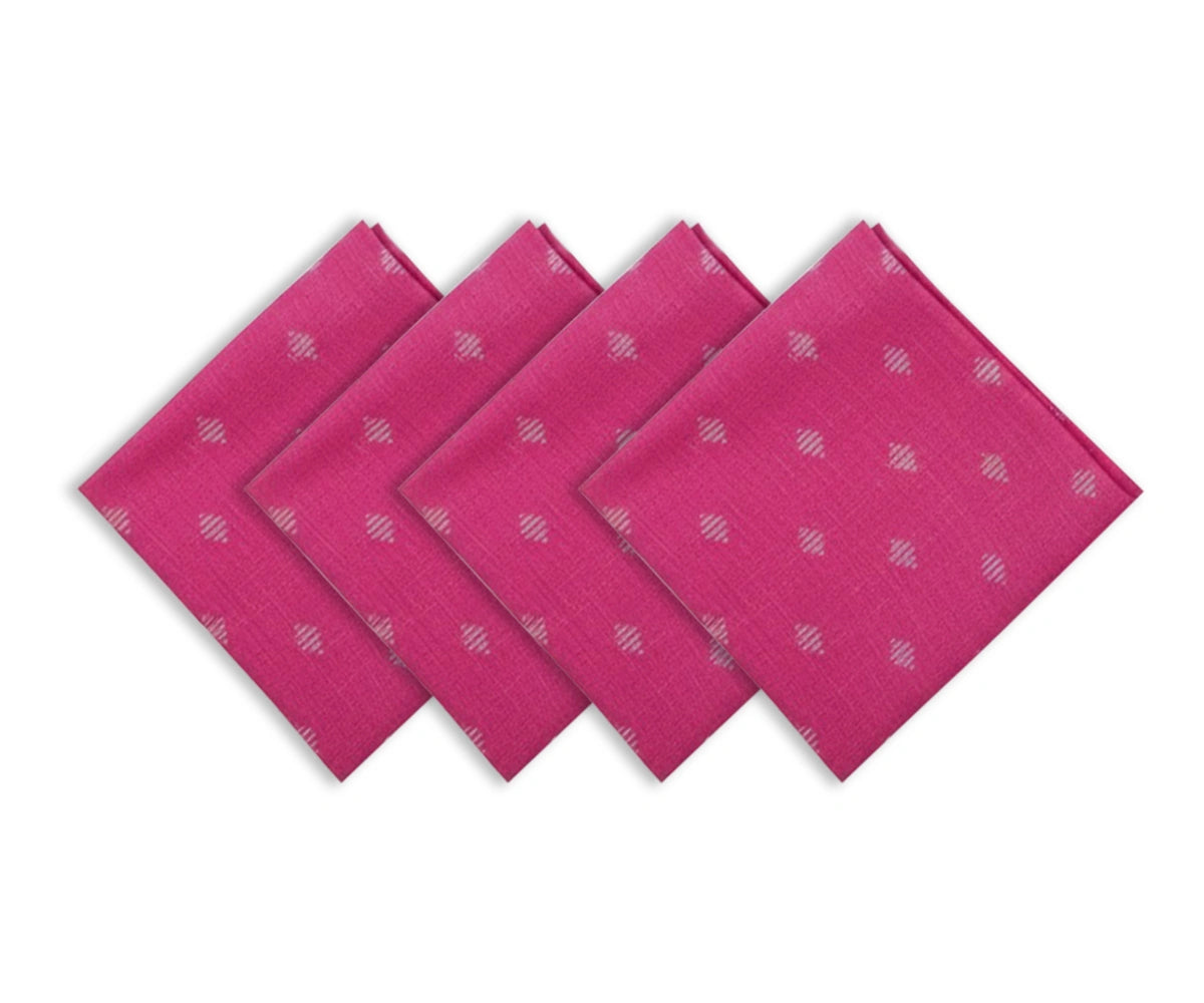 Bright pink cotton dinner napkins with small white woven motif, set of reusable patterned cloth napkins Bright pink cotton dinner napkins with small white woven motif, set of reusable patterned cloth napkins