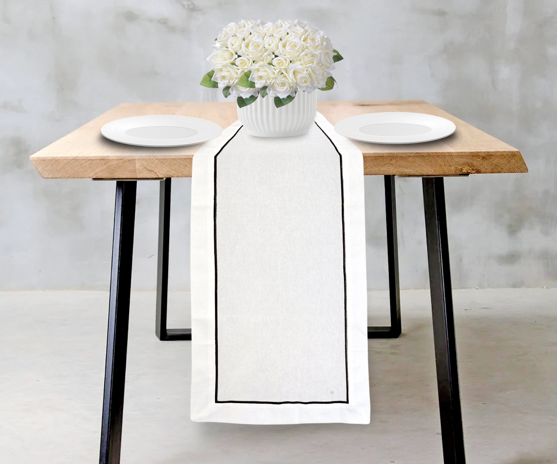 Elegant white wedding table runner with delicate cotton fabric. Elegant white wedding table runner with delicate cotton fabric.
