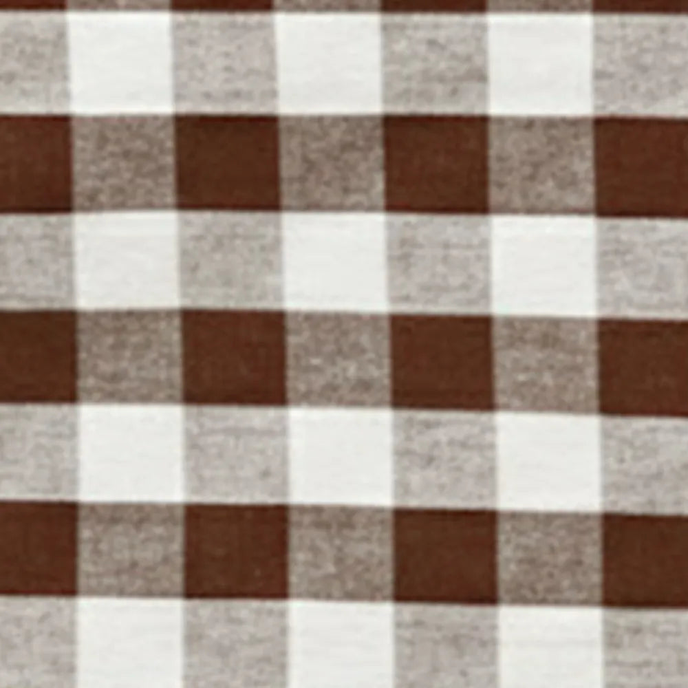 Brown gingham round tablecloth 60 inch with checked farmhouse pattern Brown gingham round tablecloth 60 inch with checked farmhouse pattern
