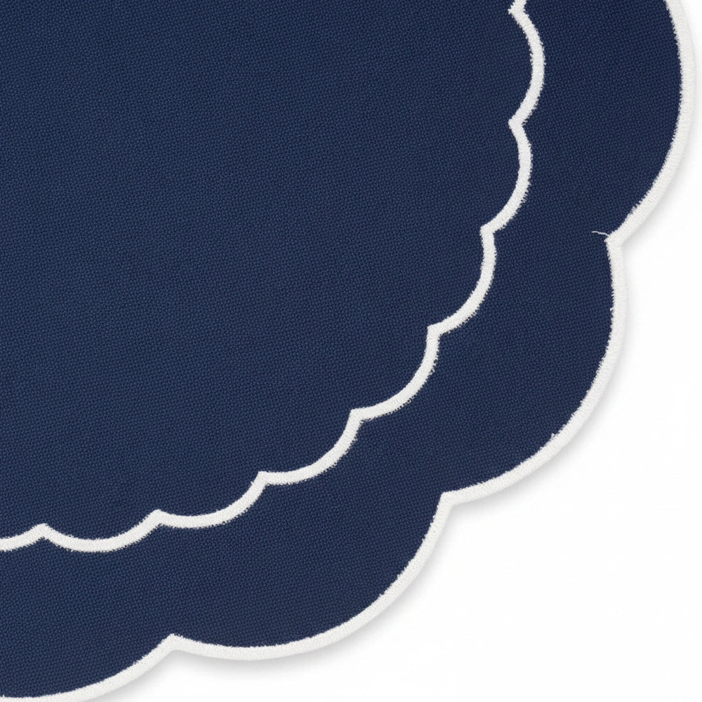 Navy blue round placemat with white border – cotton table decor Navy blue round placemat with white border – cotton table decor