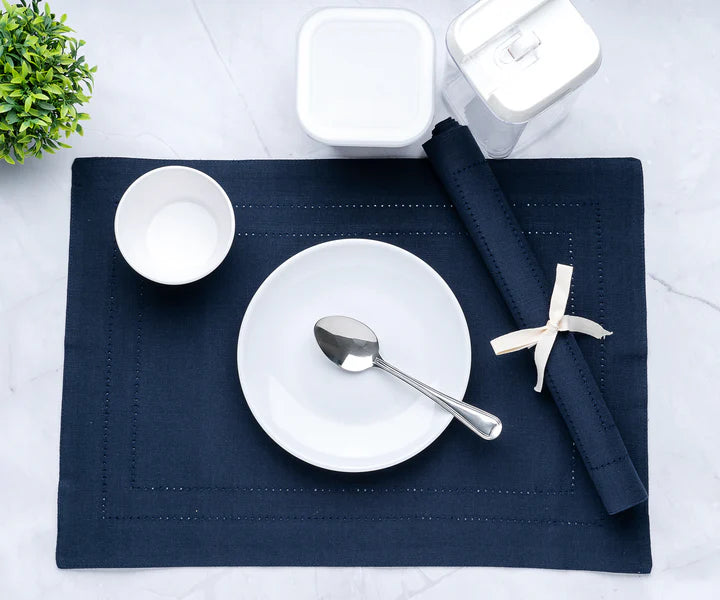 Navy Blue Cotton Placemats - Hemstitched Navy Blue Cotton Placemats - Hemstitched