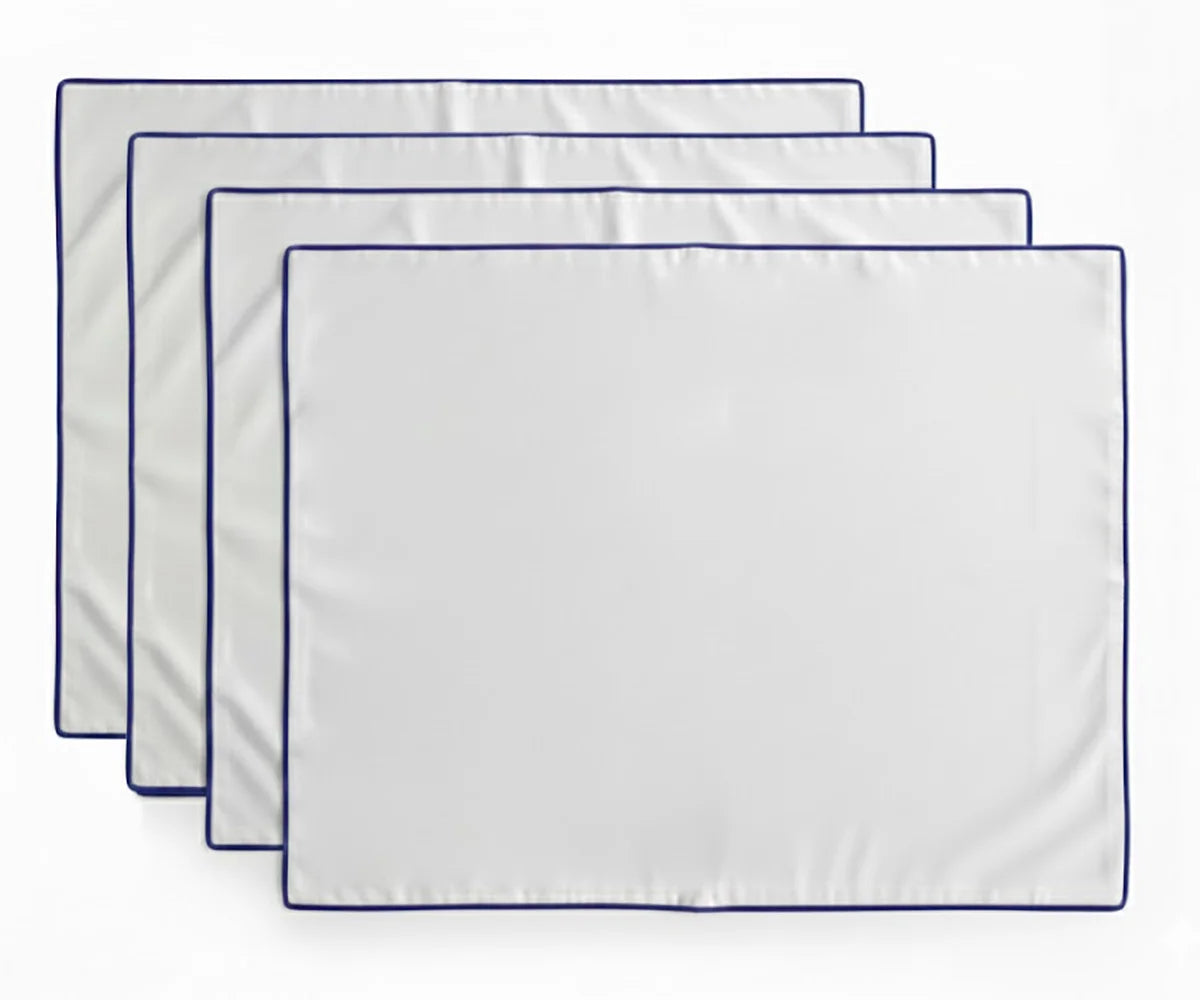 White cotton placemat with blue border White cotton placemat with blue border