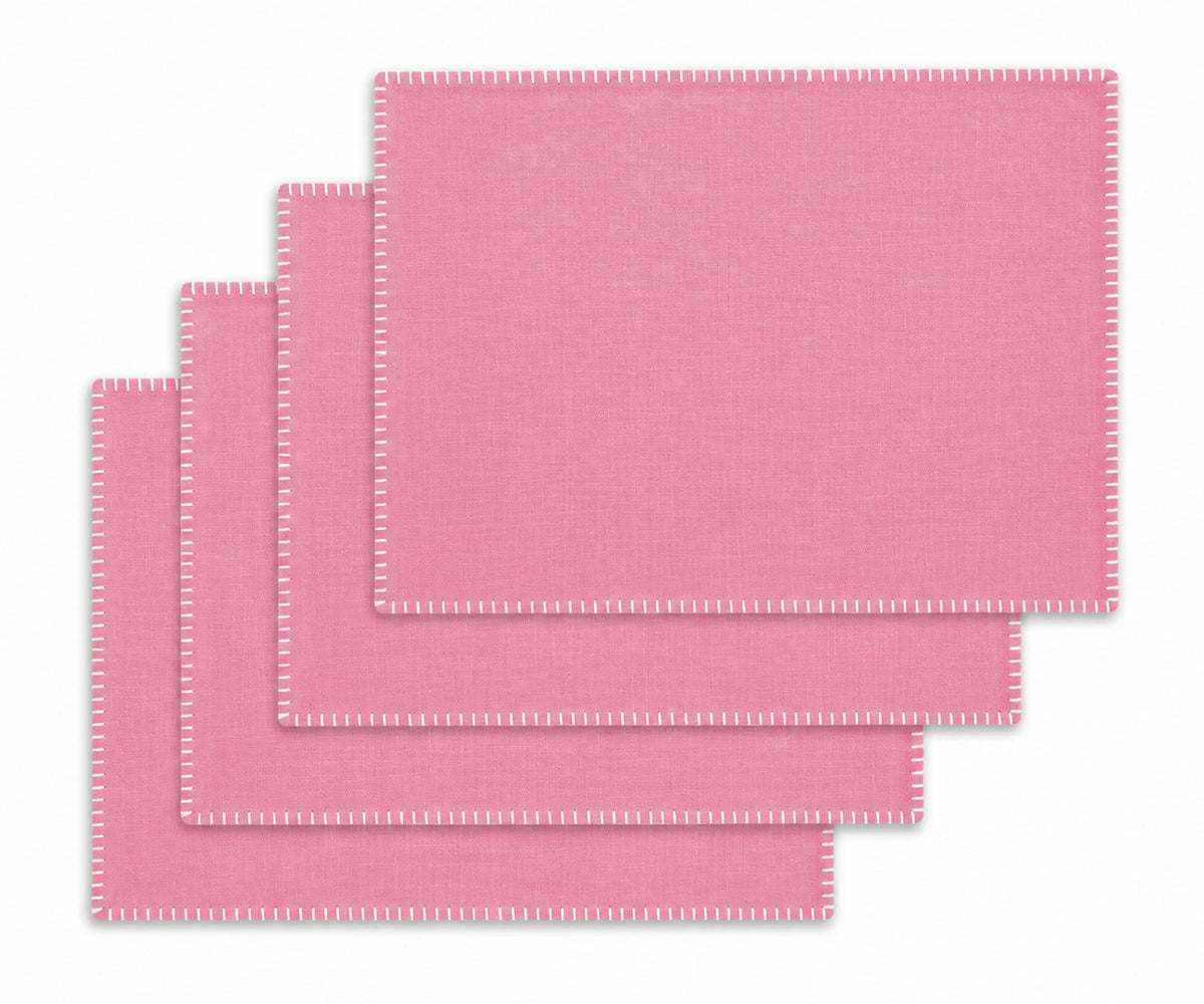 Peony with White Stitch Rectangle Cotton Placemats Set of 4, washable cotton placemats for elegant dining table Peony with White Stitch Rectangle Cotton Placemats Set of 4, washable cotton placemats for elegant dining table