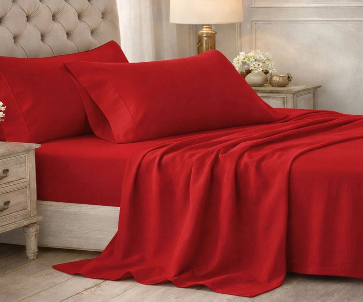 Red cotton bedsheet set adding bold color to bedroom Red cotton bedsheet set adding bold color to bedroom