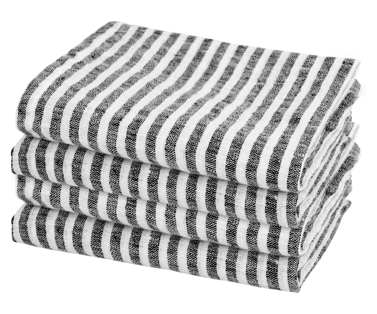 Black Pinstripe Linen Napkins - Set of 4, 8 & More Black Pinstripe Linen Napkins - Set of 4, 8 & More