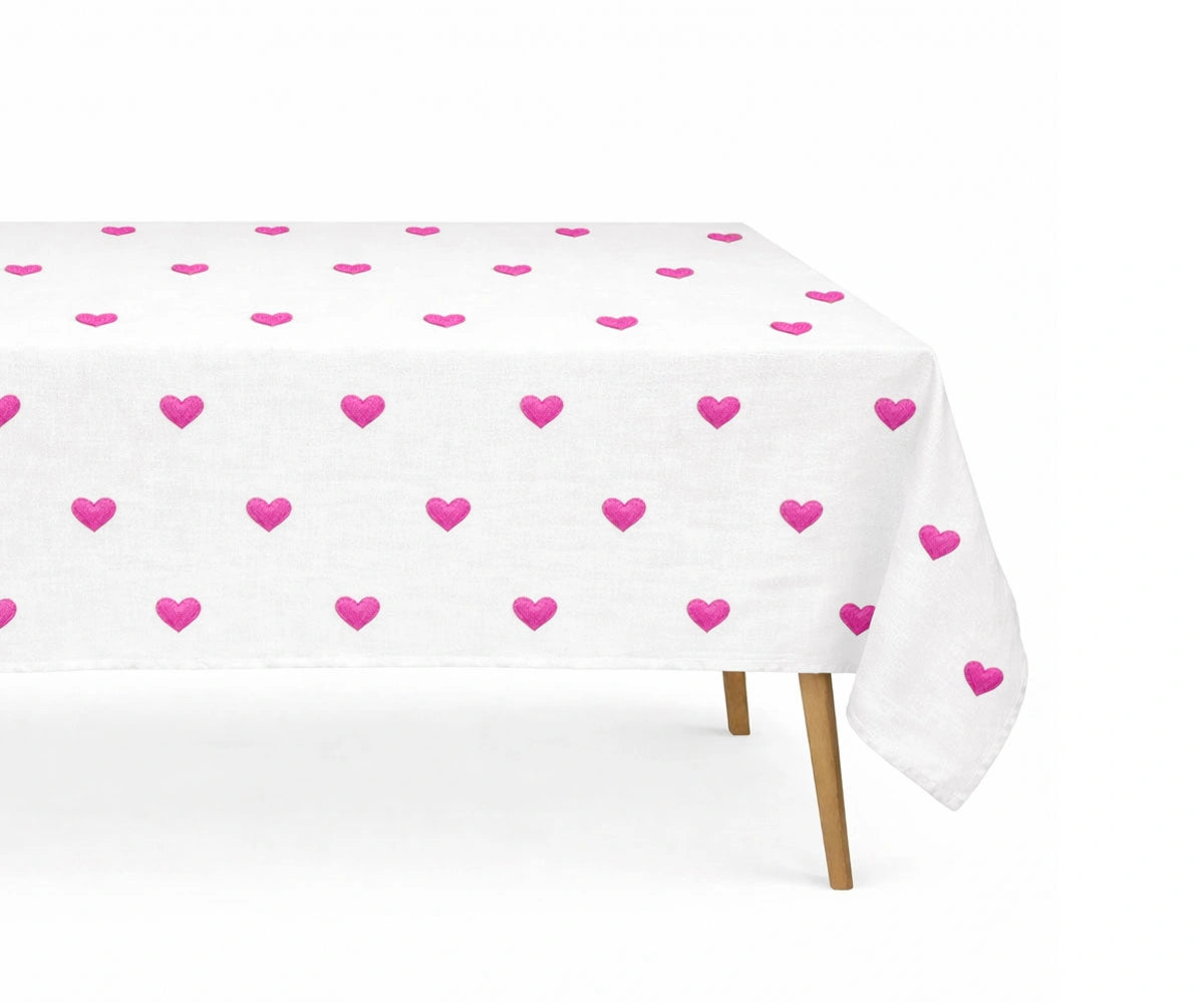 heart printed rectangle tablecloth made from 100% cotton, soft romantic table décor for Valentine’s Day dining heart printed rectangle tablecloth made from 100% cotton, soft romantic table décor for Valentine’s Day dining