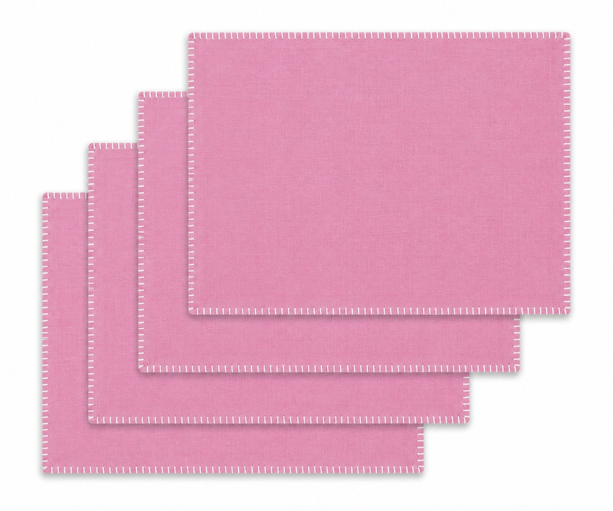 Pink with White Stitch Cotton Dining Table Placemats, reusable whip stitched rectangle placemats for home décor Pink with White Stitch Cotton Dining Table Placemats, reusable whip stitched rectangle placemats for home décor