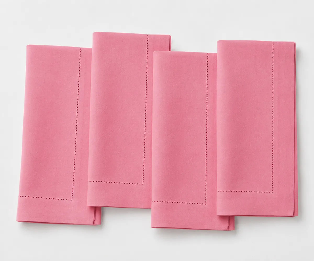 Soft pink cotton hemstitch napkins, reusable washable cloth dinner napkins for weddings, parties, festive tables, and elegant everyday dining. Soft pink cotton hemstitch napkins, reusable washable cloth dinner napkins for weddings, parties, festive tables, and elegant everyday dining.