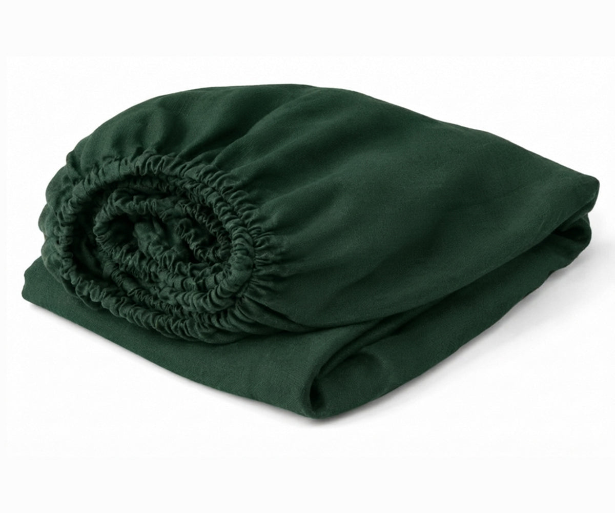 Forest Green deep pocket linen fitted sheet woven from premium European flax linen, naturally breathable bedding for year-round comfort. Forest Green deep pocket linen fitted sheet woven from premium European flax linen, naturally breathable bedding for year-round comfort.