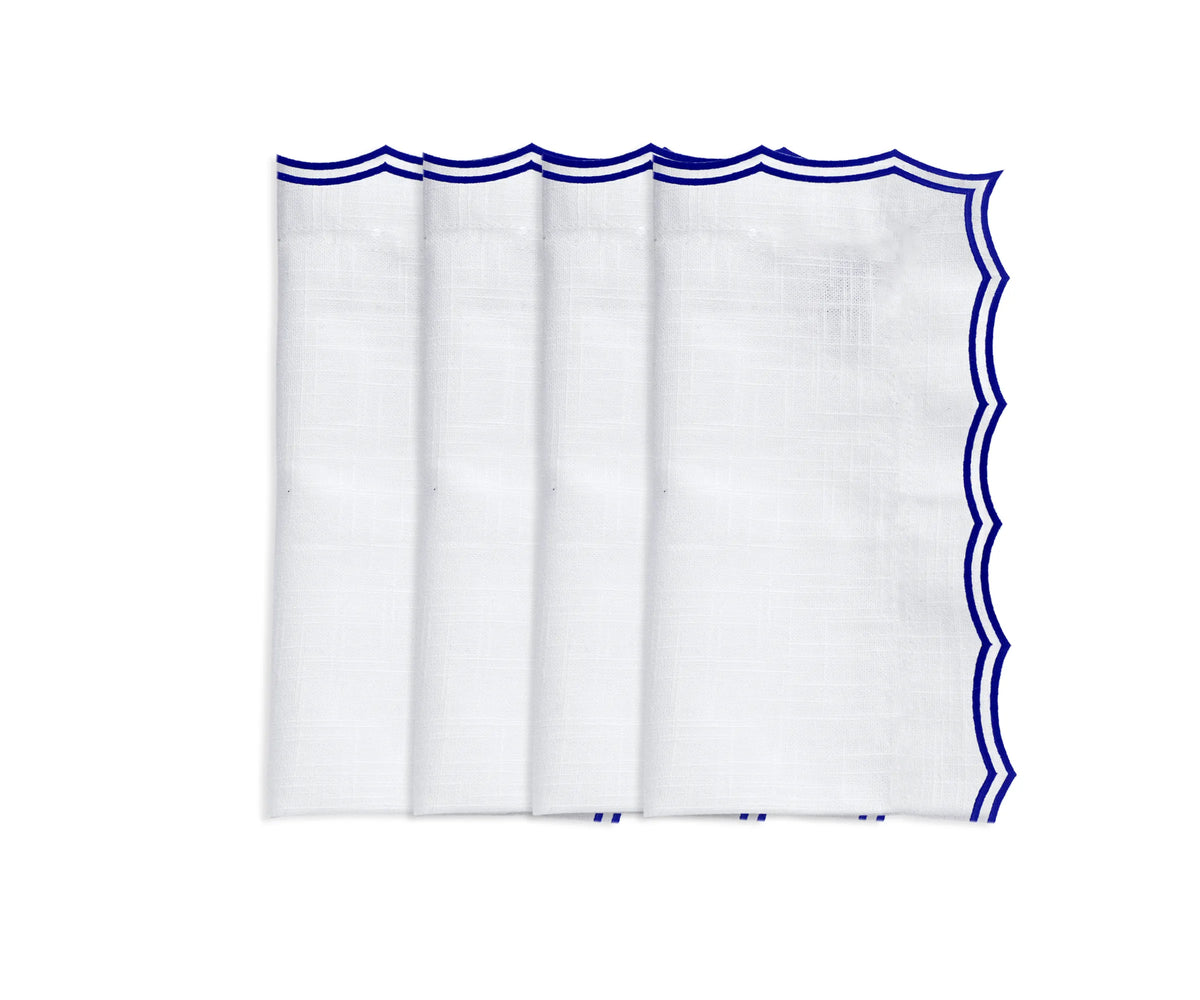 Royal blue embroidered cotton napkins with scalloped edges – set of 12 Royal blue embroidered cotton napkins with scalloped edges – set of 12