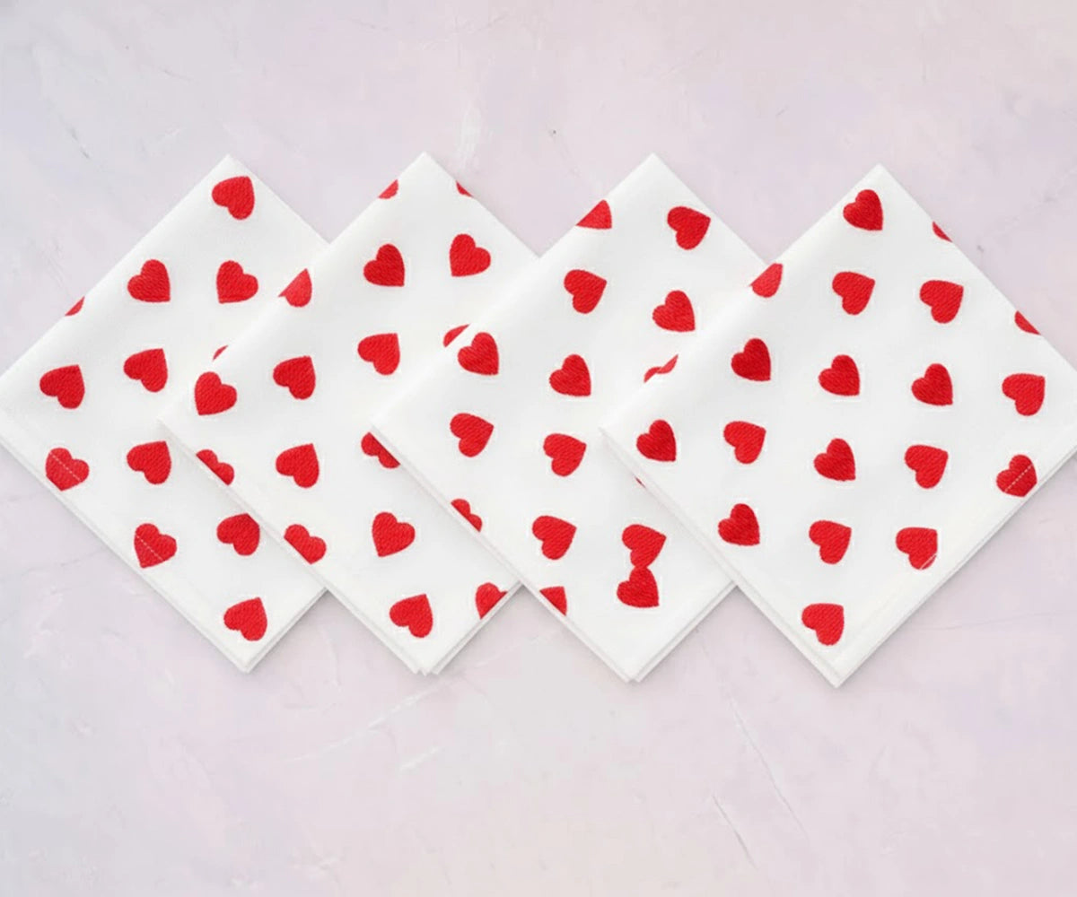 Red heart embroidered cotton napkin, romantic Valentine’s Day cloth napkin for elegant table décor Red heart embroidered cotton napkin, romantic Valentine’s Day cloth napkin for elegant table décor