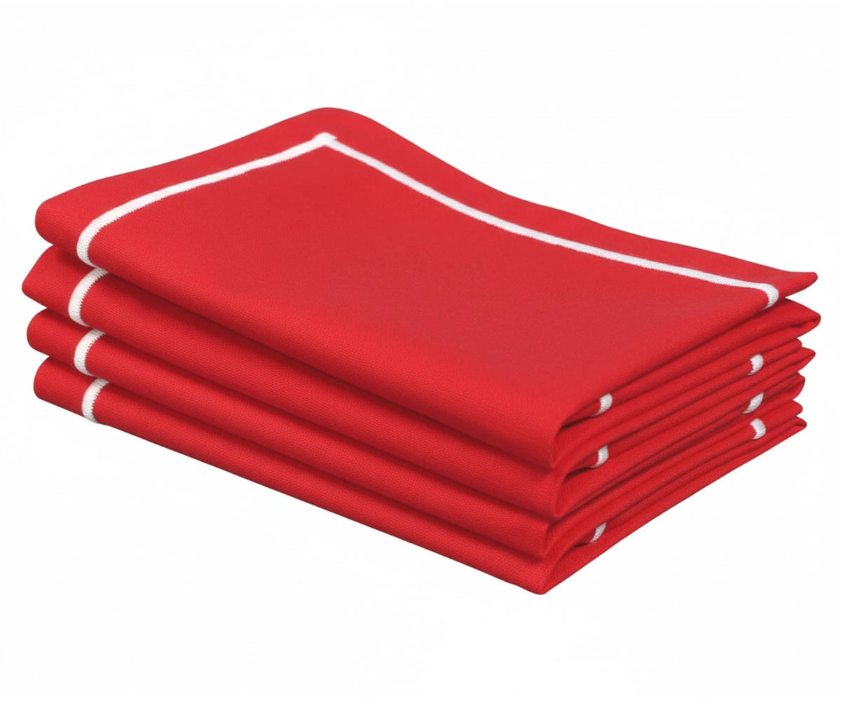 Red cotton dinner napkins with white line embroidery, reusable embroidered cloth napkins for weddings, parties, and valentine dining Red cotton dinner napkins with white line embroidery, reusable embroidered cloth napkins for weddings, parties, and valentine dining