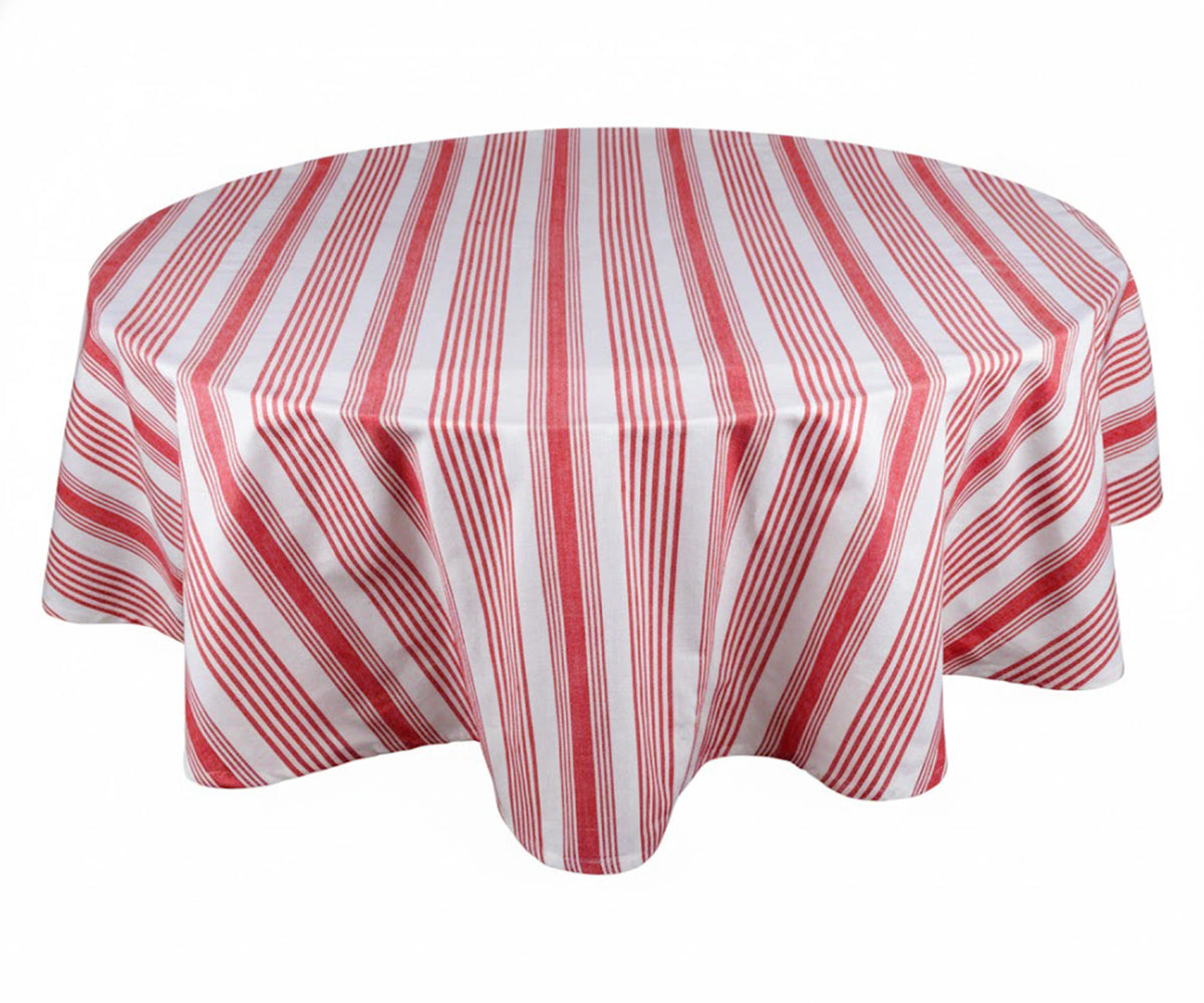 French Christmas round tablecloth in red and white stripes made from 100% cotton French Christmas round tablecloth in red and white stripes made from 100% cotton
