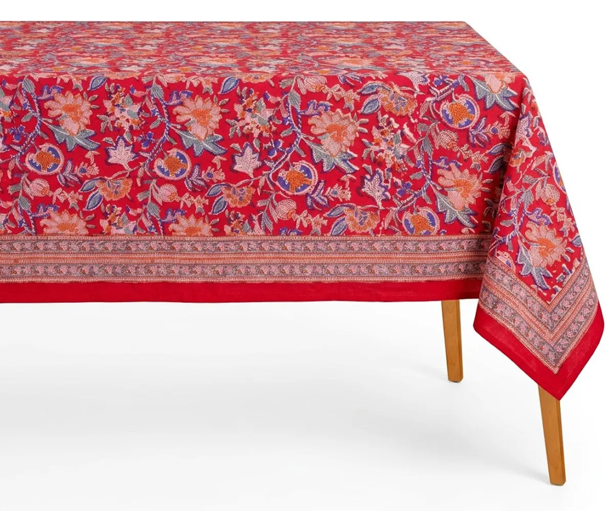 Hand block print tablecloth rectangular cotton canvas floral dining table cover farmhouse boho home decor Hand block print tablecloth rectangular cotton canvas floral dining table cover farmhouse boho home decor