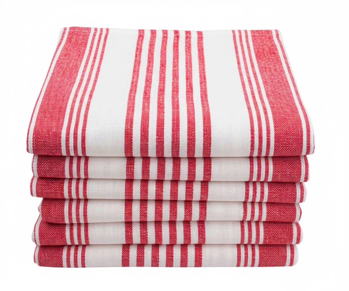 Striped cotton kitchen towels set of 6 in red green beige and navy
Striped cotton kitchen towels set of 6 in red green beige and navy