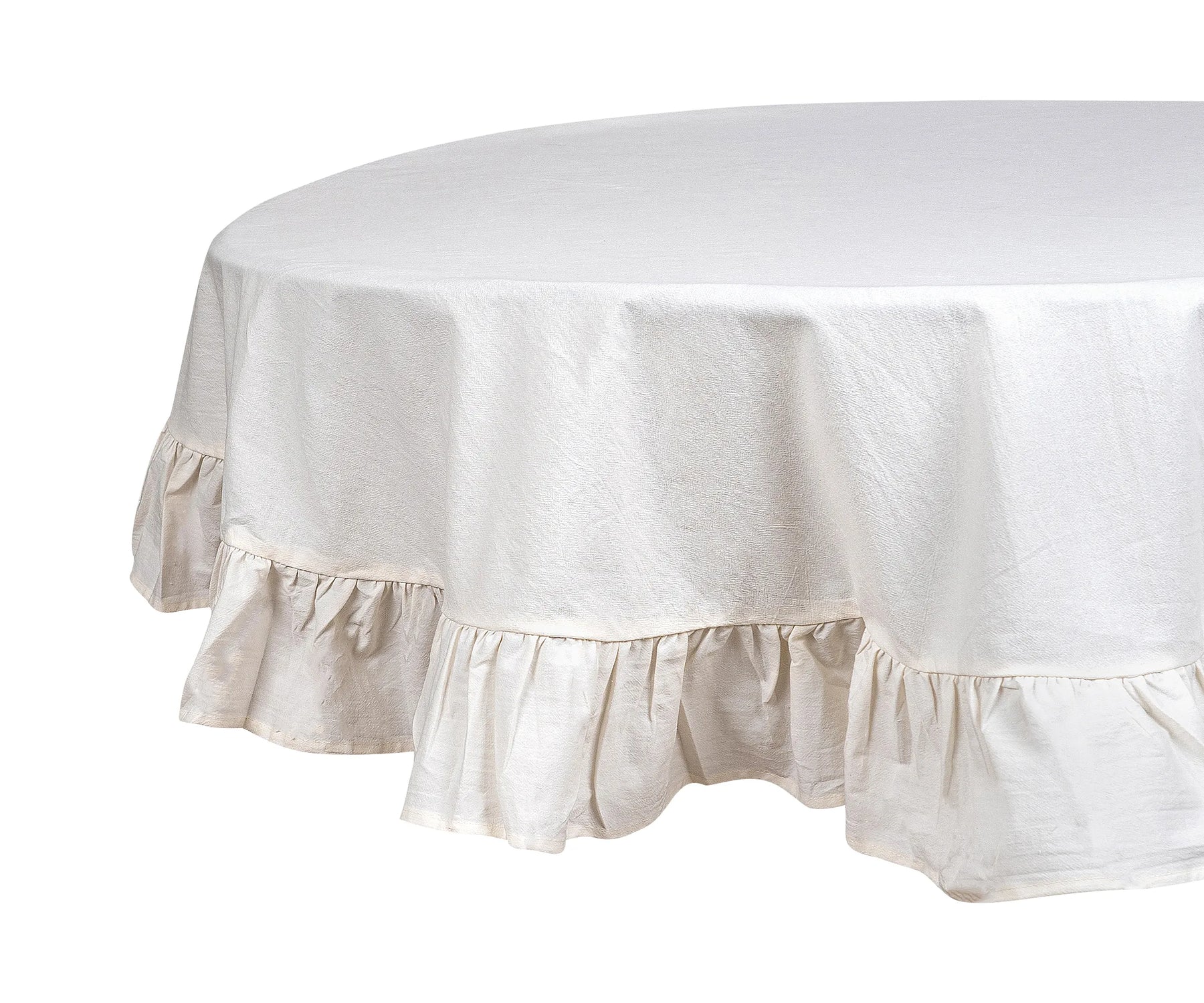 Natural cotton ruffled tablecloth perfect for romantic dining setups Natural cotton ruffled tablecloth perfect for romantic dining setups