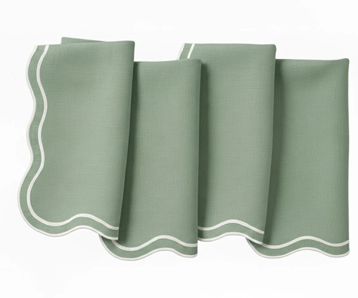 sage green scalloped edge cotton napkins with embroidered trim sage green scalloped edge cotton napkins with embroidered trim