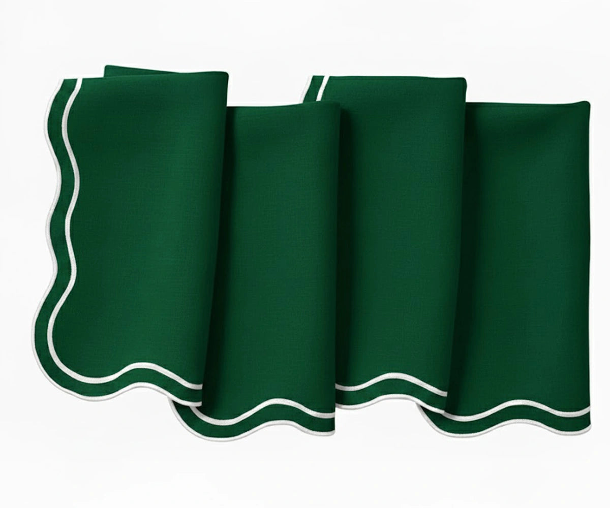 green scalloped edge cotton napkins with fine embroidery. Made from 100% cotton embroidered green cloth napkins for everyday and festive dining green scalloped edge cotton napkins with fine embroidery. Made from 100% cotton embroidered green cloth napkins for everyday and festive dining