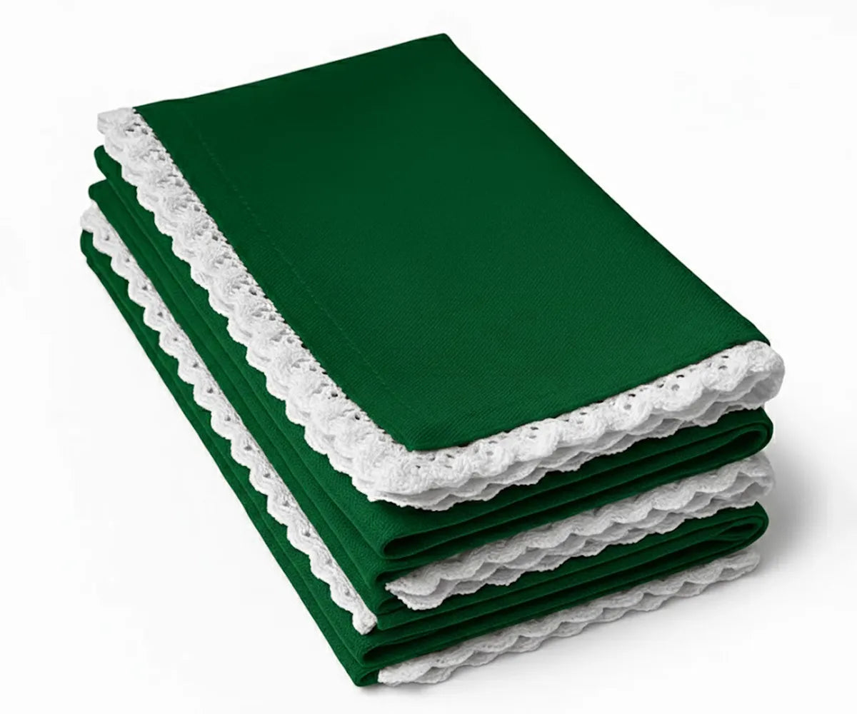 Premium cotton cloth napkin featuring intricate lace detailing and scalloped border for formal and everyday meals Premium cotton cloth napkin featuring intricate lace detailing and scalloped border for formal and everyday meals