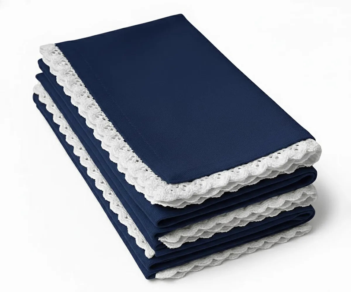 Reusable cotton dinner napkin with delicate crochet lace design, ideal for weddings, holidays, and home dining Reusable cotton dinner napkin with delicate crochet lace design, ideal for weddings, holidays, and home dining