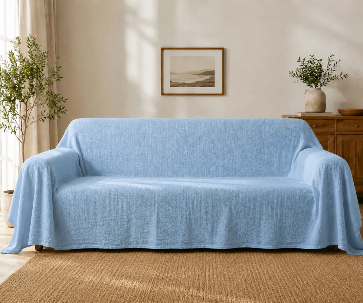 Elegant linen couch cover with a plain woven design for contemporary and classic interiors. Elegant linen couch cover with a plain woven design for contemporary and classic interiors.