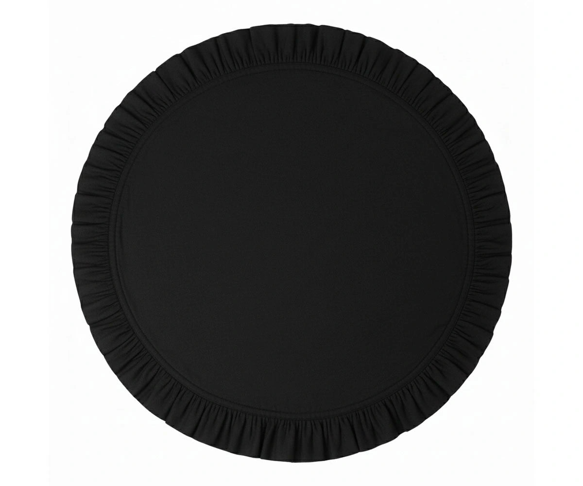 Black round cotton ruffle placemat for modern table décor Black round cotton ruffle placemat for modern table décor