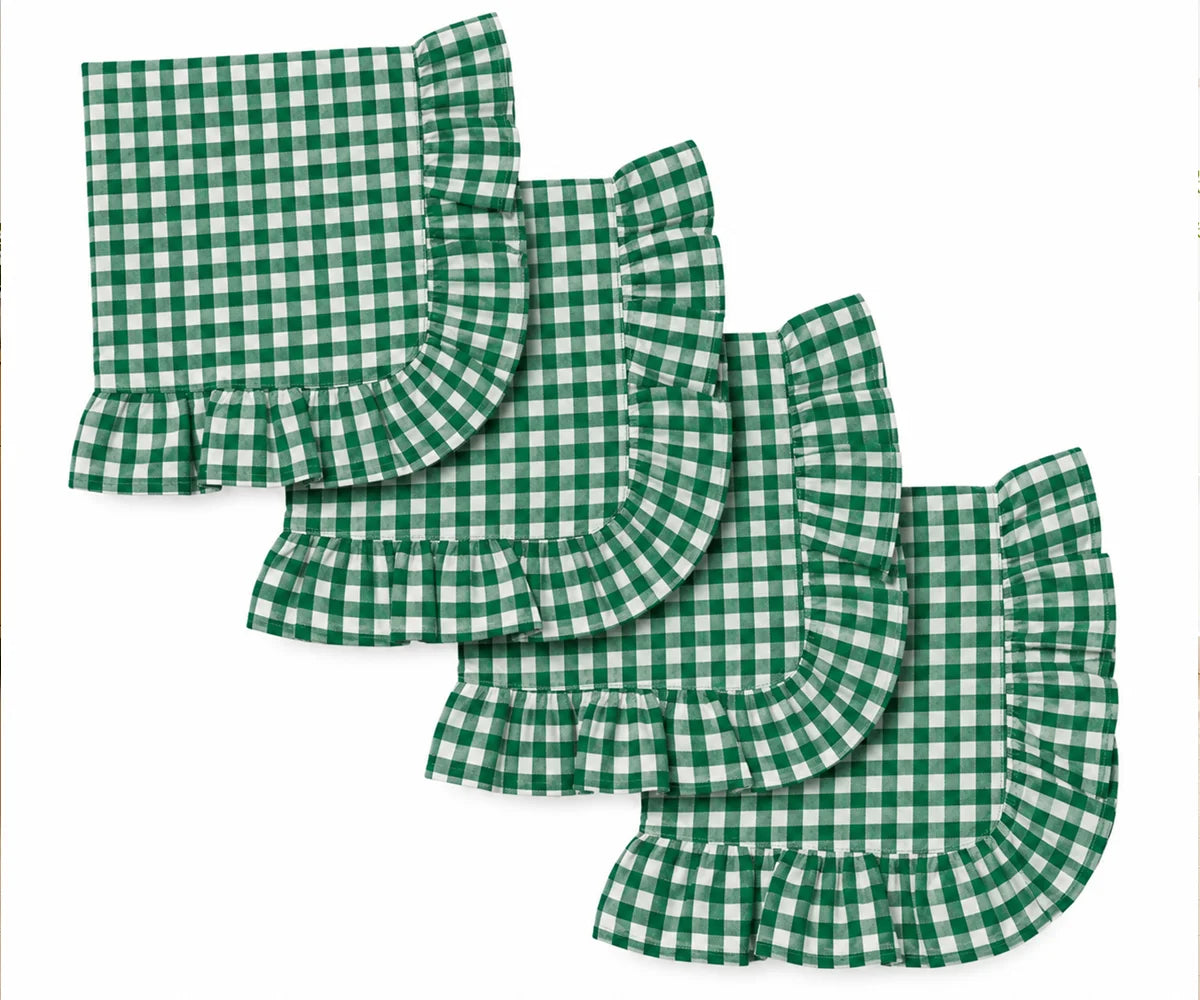 sage green gingham ruffle cloth napkins set of reusable cotton checkered table napkins with scalloped edge sage green gingham ruffle cloth napkins set of reusable cotton checkered table napkins with scalloped edge