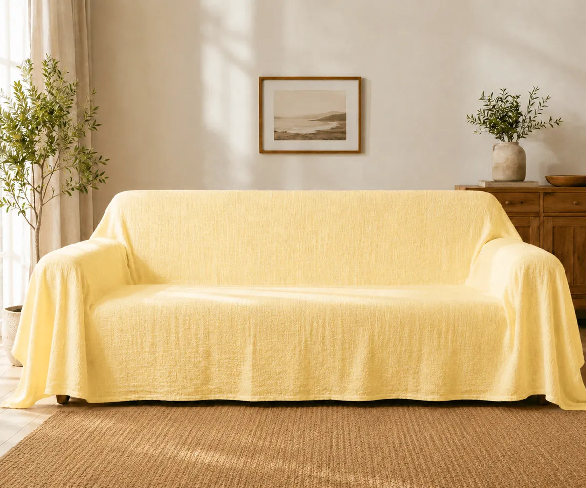 Multi-purpose linen furniture cover for protecting sofas from pets, spills, dust, and everyday use. Multi-purpose linen furniture cover for protecting sofas from pets, spills, dust, and everyday use.