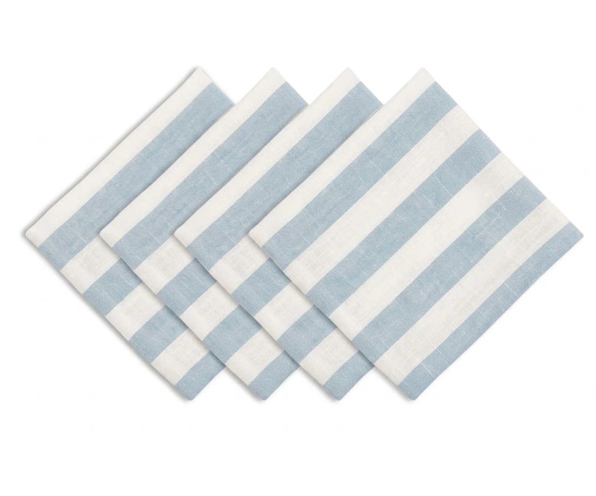 Blue Cabana Stripe Cloth Napkins, Cotton Linen Blend Dinner Napkins for Coastal Table Decor Blue Cabana Stripe Cloth Napkins, Cotton Linen Blend Dinner Napkins for Coastal Table Decor