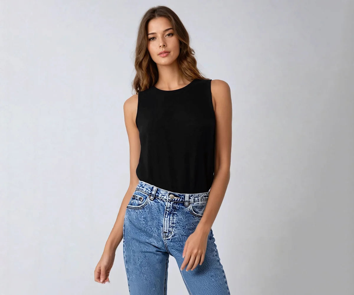 Women's black tank top with a snug fit Women's black tank top with a snug fit