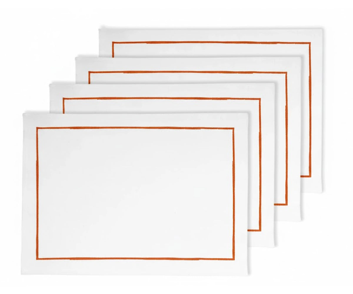 Terracotta line embroidered oval placemats made from 100% cotton, warm earthy table mats for everyday dining, festive tables, weddings, and farmhouse décor. Terracotta line embroidered oval placemats made from 100% cotton, warm earthy table mats for everyday dining, festive tables, weddings, and farmhouse décor.