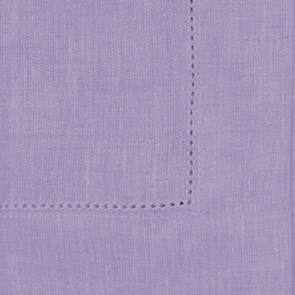 Set of 12 purple linen napkins with classic hemstitch detailing, perfect for formal gatherings and everyday table settings. Set of 12 purple linen napkins with classic hemstitch detailing, perfect for formal gatherings and everyday table settings.