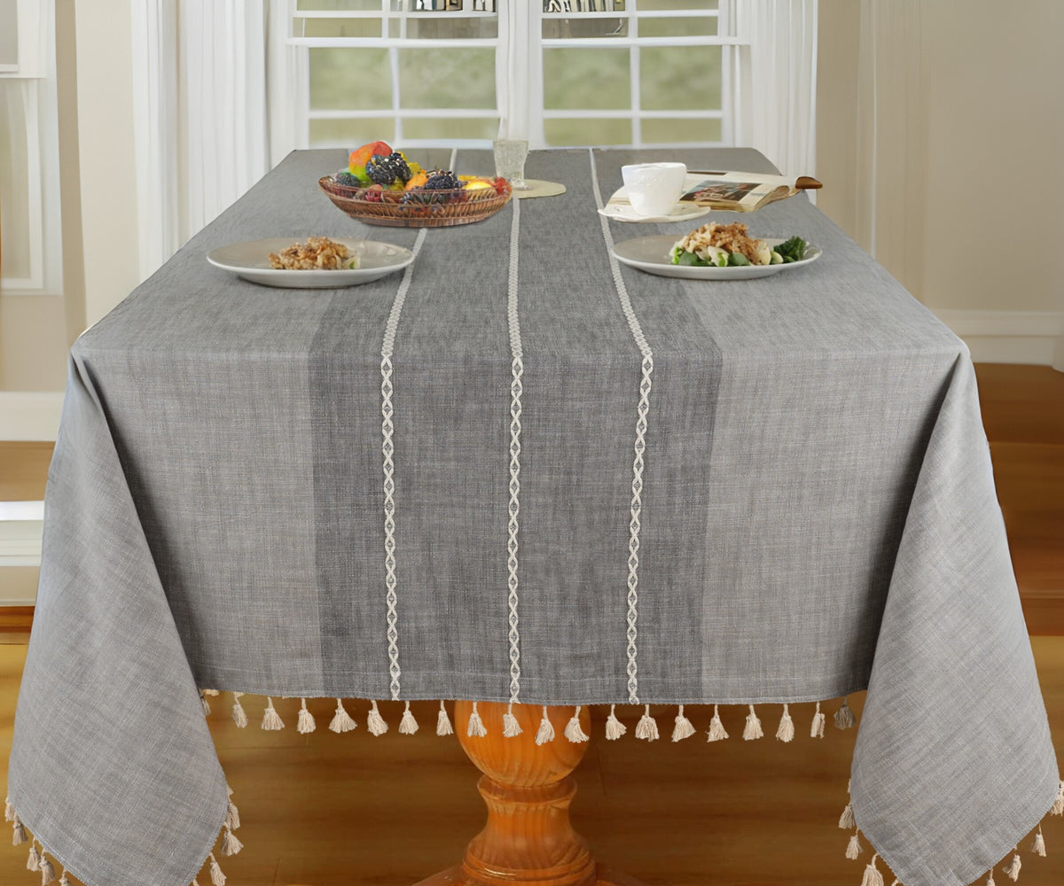 Gray Striped Tablecloth with Tassel Gray Striped Tablecloth with Tassel