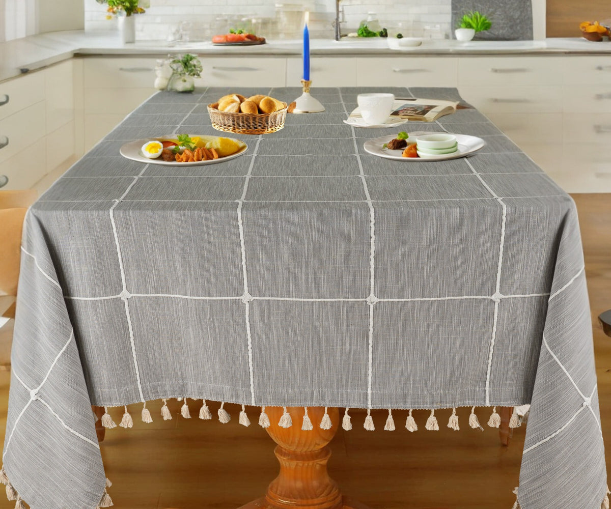 Gray Plaid Tablecloth with Tassel Gray Plaid Tablecloth with Tassel