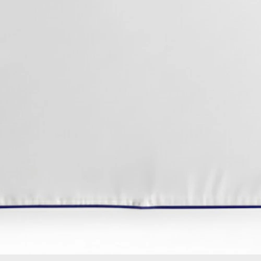 Elegant white cotton tablecloth with Navy blue edge trim Elegant white cotton tablecloth with Navy blue edge trim