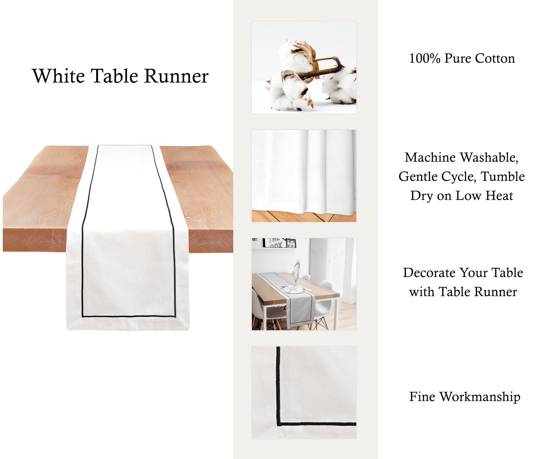 Simple and chic table runner perfect for farmhouse settings. Simple and chic table runner perfect for farmhouse settings.