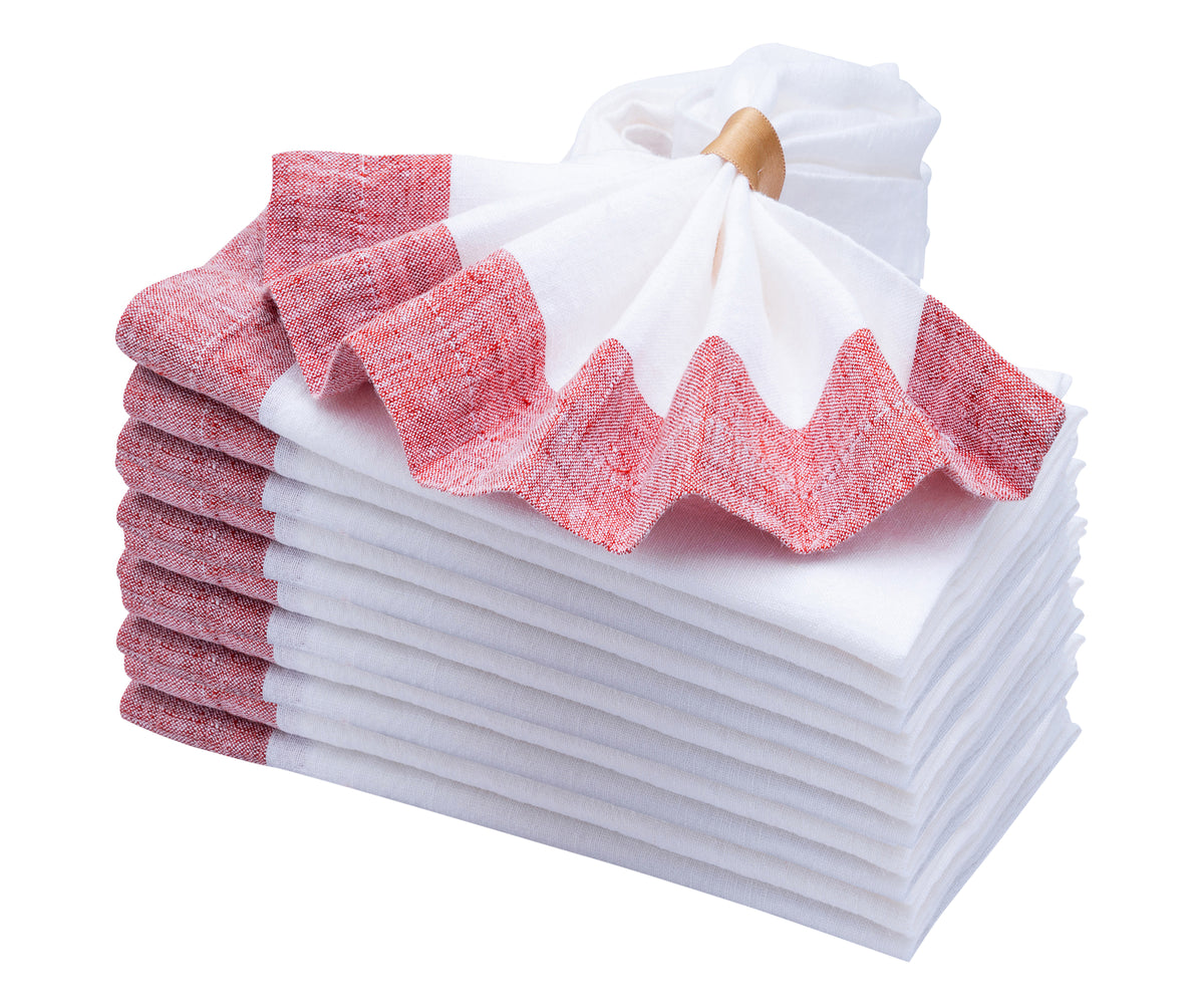 Dine in comfort and style with soft red linen napkins Dine in comfort and style with soft red linen napkins