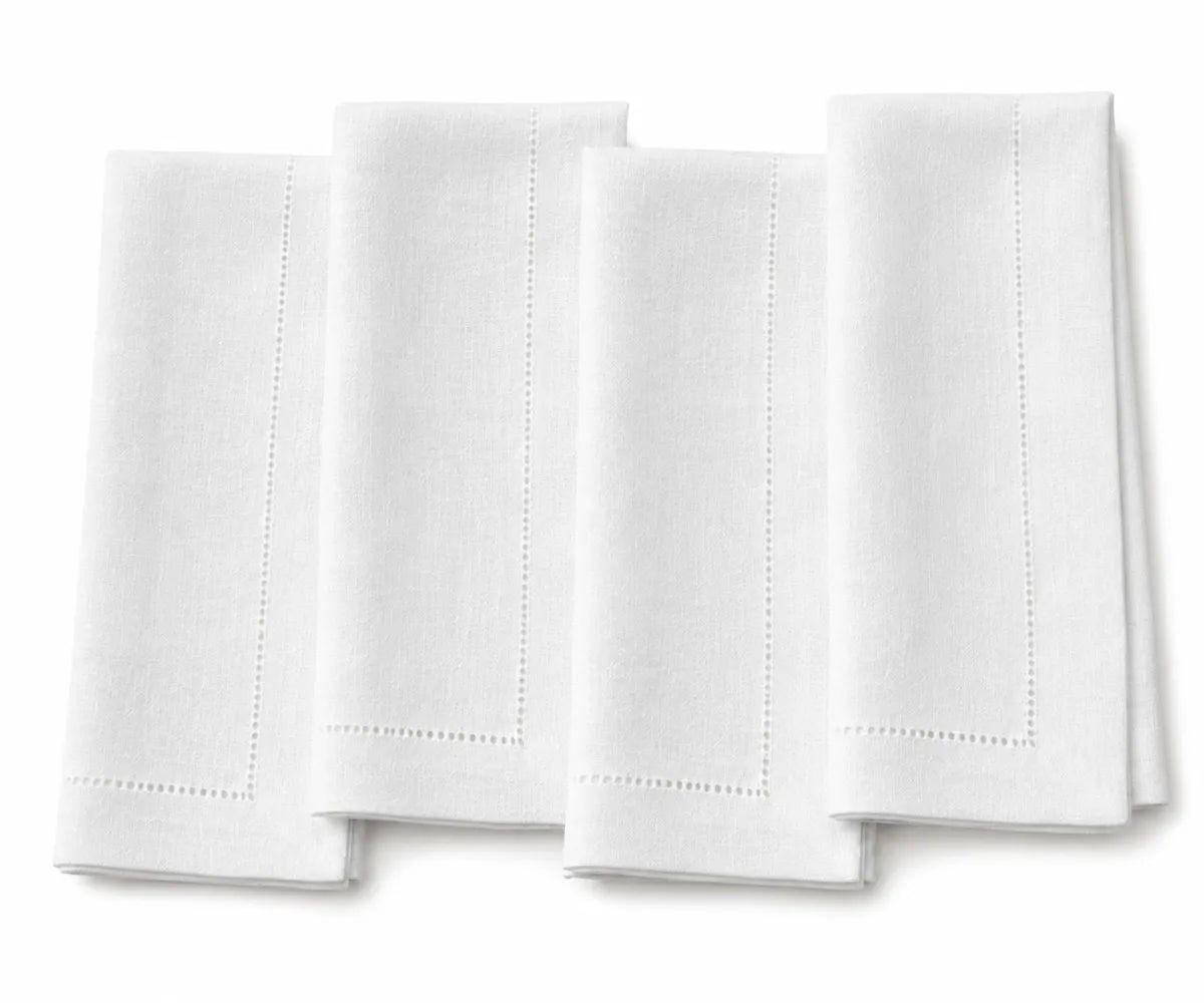 Hemstitch linen napkin set with elegant stitched border for modern and formal table settings Hemstitch linen napkin set with elegant stitched border for modern and formal table settings