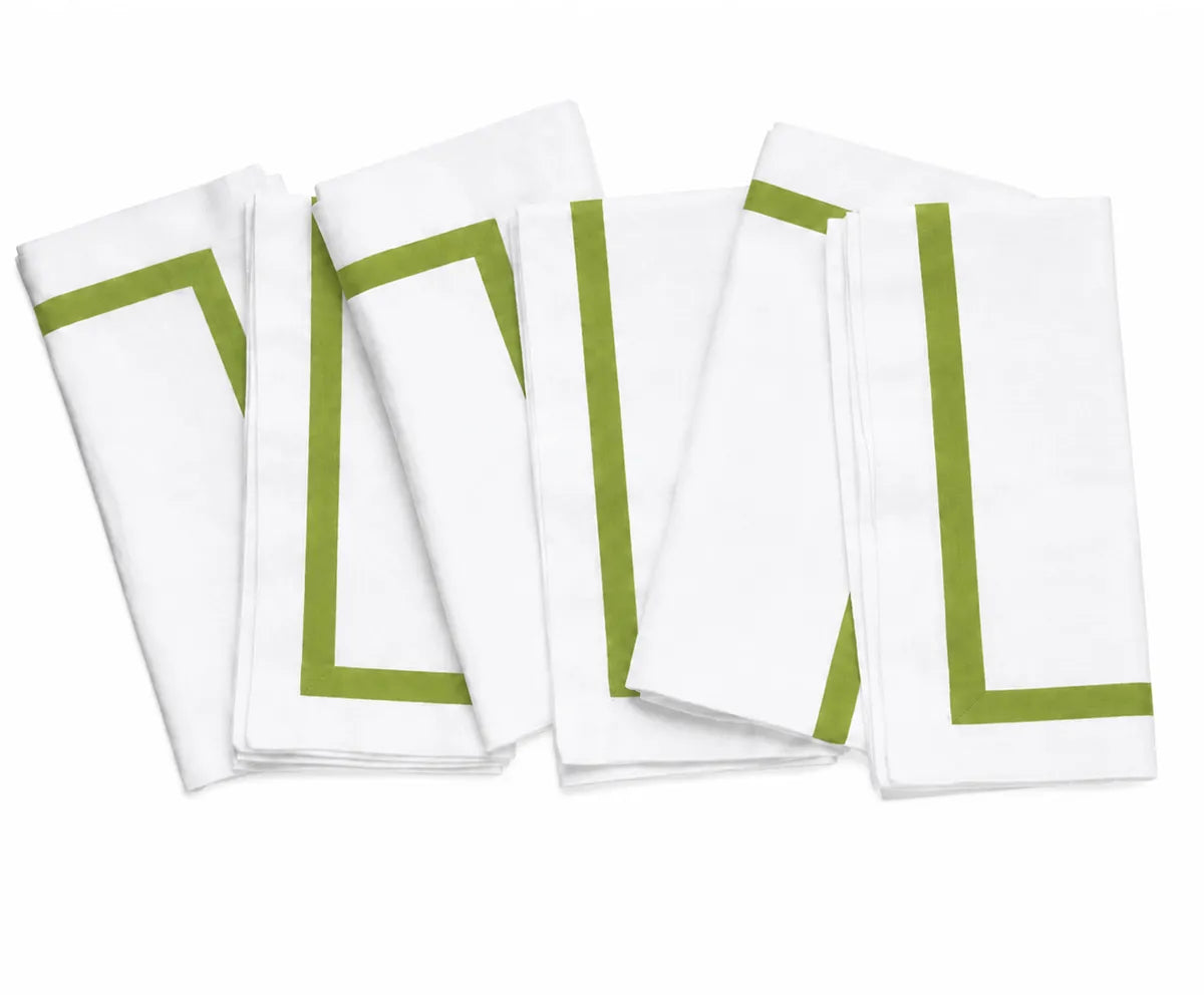 Classic white table napkins with contrasting edging detail, complementing both casual meals and formal place settings. Classic white table napkins with contrasting edging detail, complementing both casual meals and formal place settings.