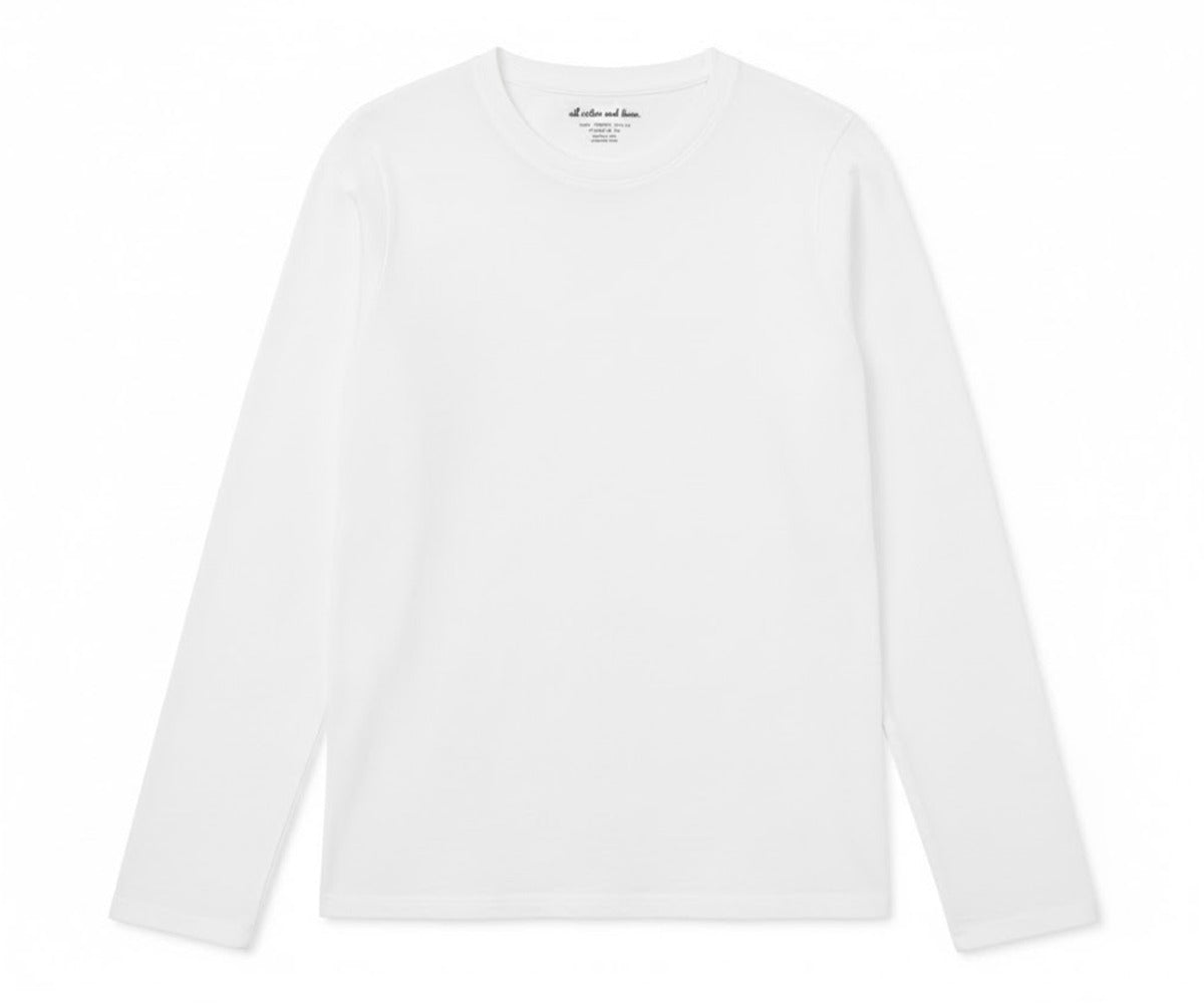Soft cotton white full sleeve tee for women with crew neckline Soft cotton white full sleeve tee for women with crew neckline