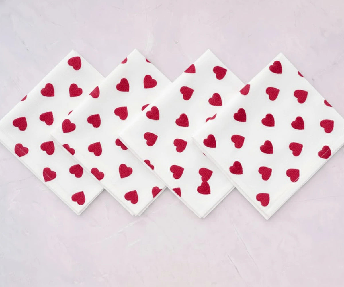 dark red heart embroidered cotton napkin, luxury romantic cloth napkin for festive and wedding tables dark red heart embroidered cotton napkin, luxury romantic cloth napkin for festive and wedding tables