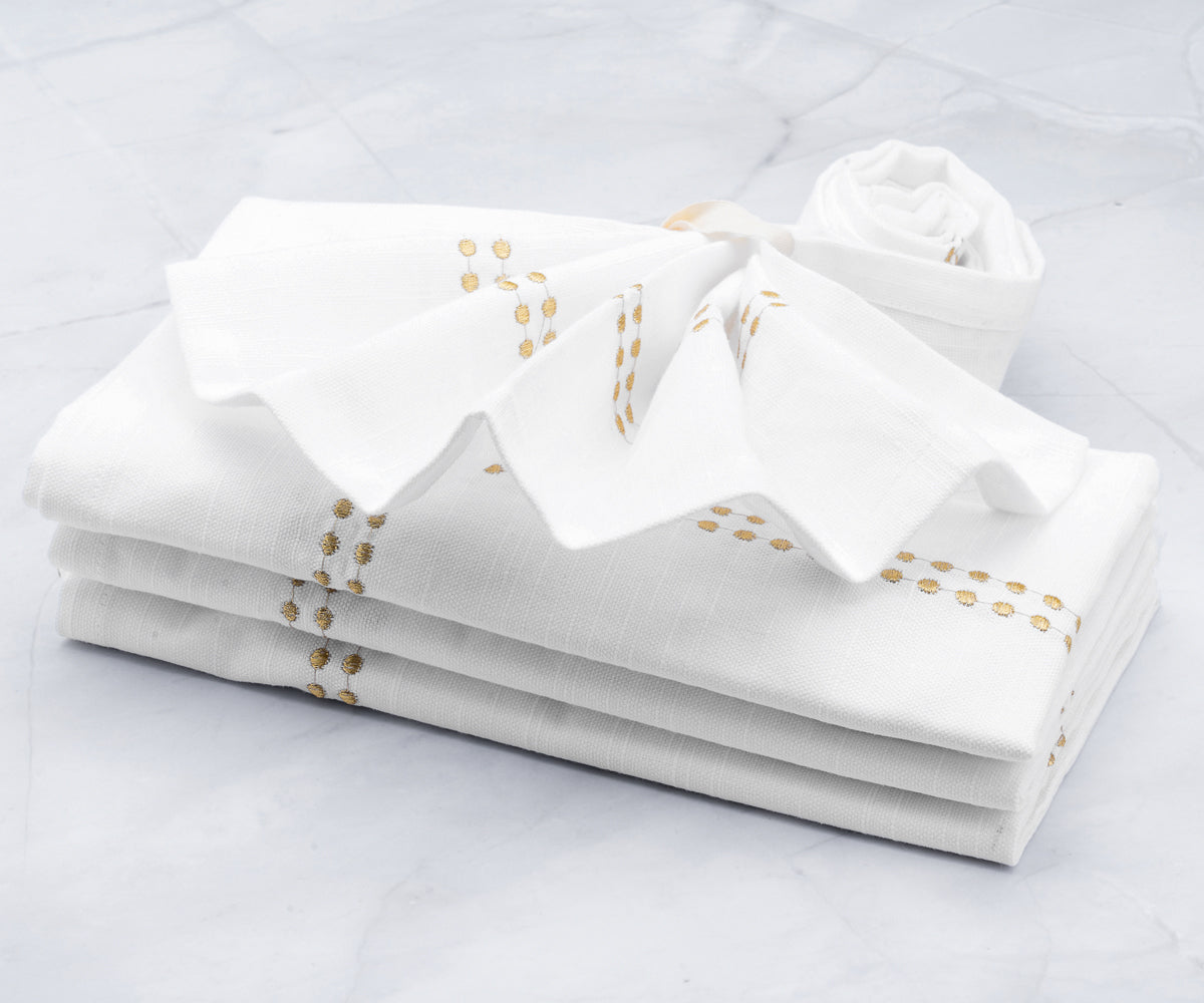 Gold dinner napkins elegantly, including techniques for folding them with rings. White dinner napkins are a classic choice, and they are commonly used during rehearsal dinners.Beautiful Display of Gold Cloth Napkins in a Basket Gold dinner napkins elegantly, including techniques for folding them with rings. White dinner napkins are a classic choice, and they are commonly used during rehearsal dinners.Beautiful Display of Gold Cloth Napkins in a Basket