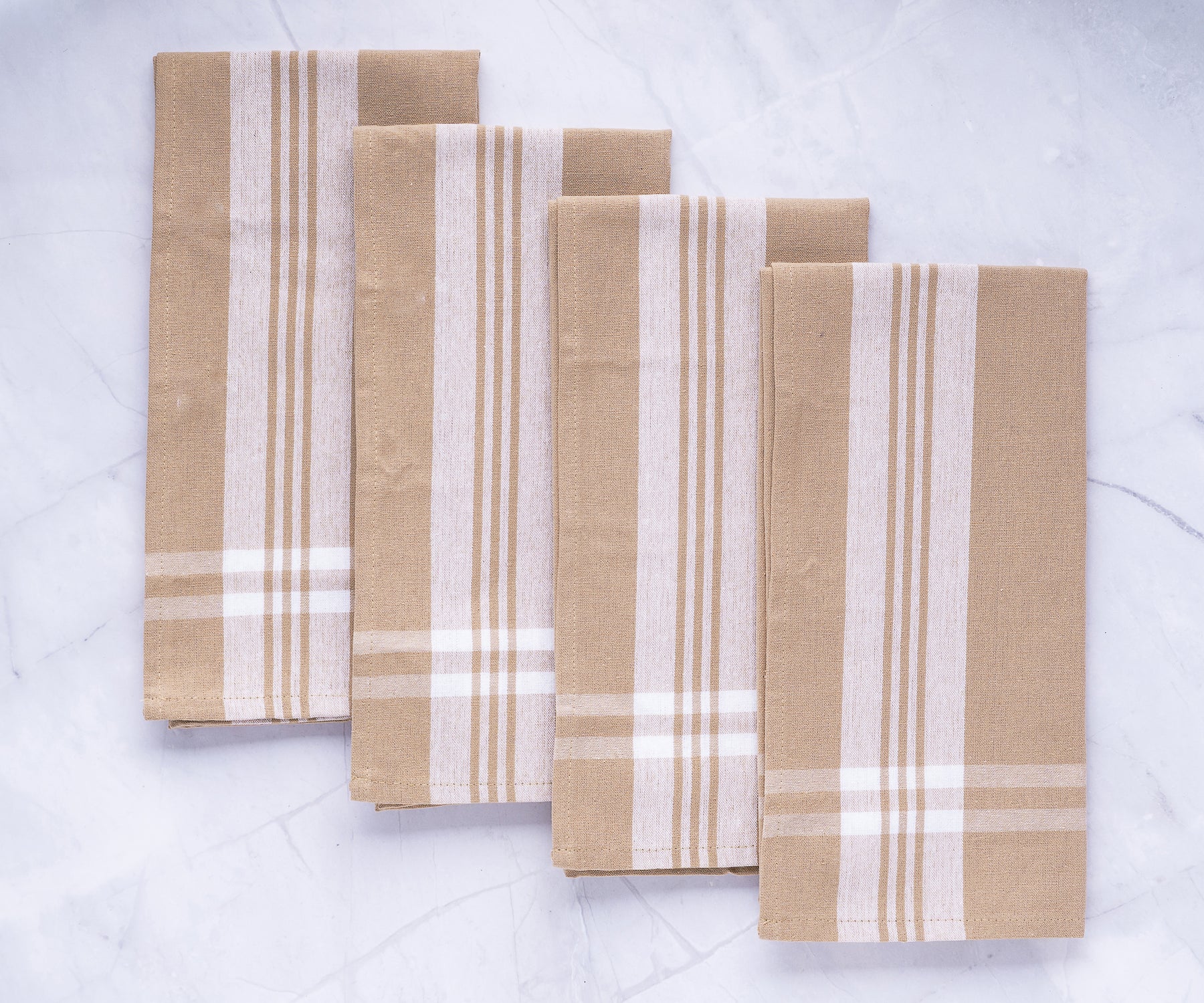 Set of four rustic brown and white striped kitchen hand towels Set of four rustic brown and white striped kitchen hand towels