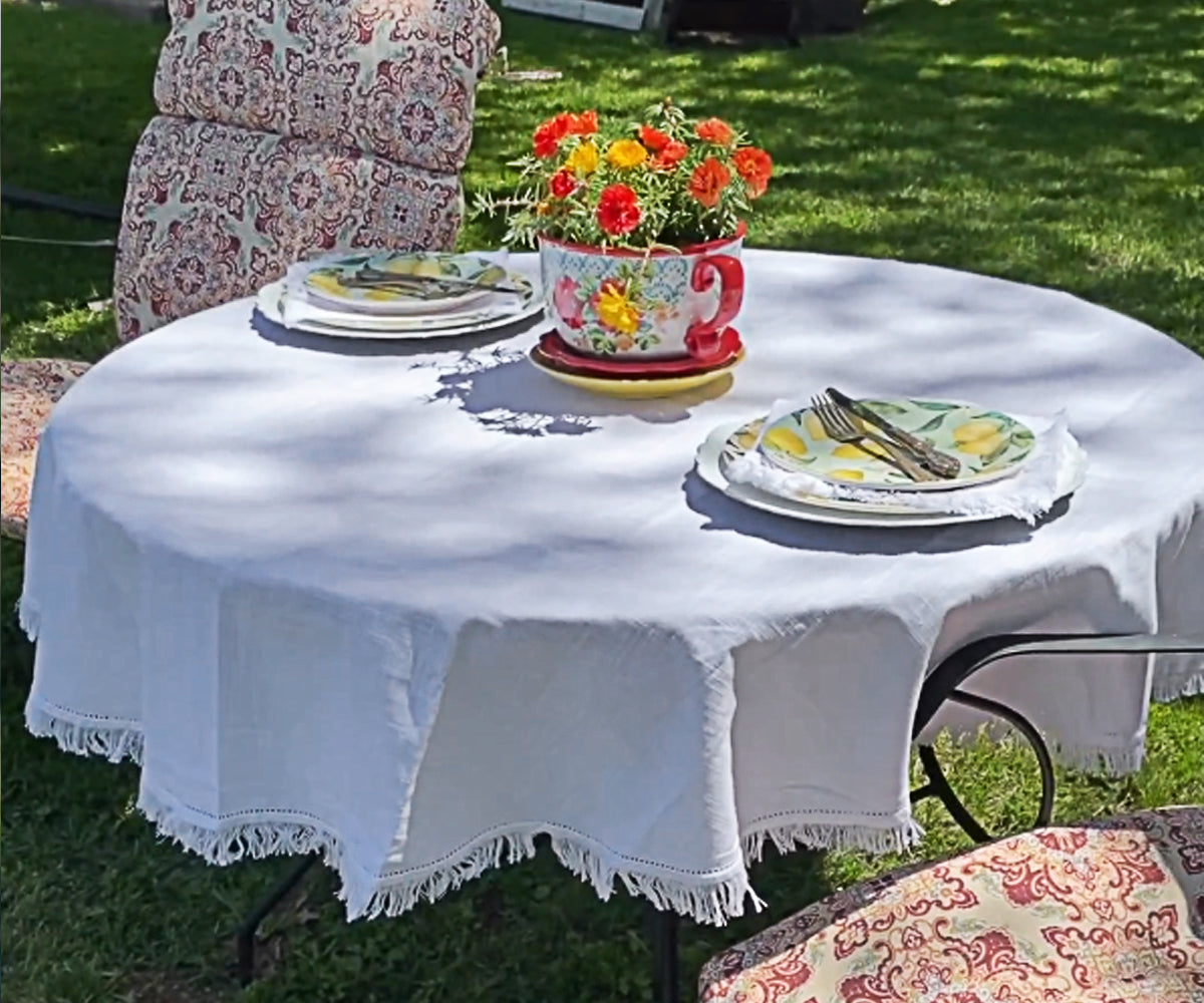 Fringe Edge Tablecloth | All Cotton and Linen Fringe Edge Tablecloth | All Cotton and Linen