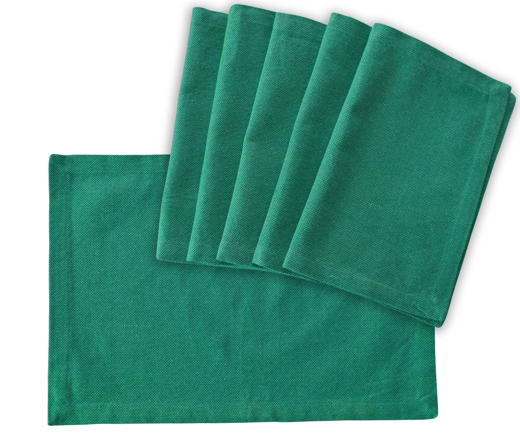Upgrade your dining table with green fabric placemats, adding charm and protection for a delightful and stylish mealtime experience.  Upgrade your dining table with green fabric placemats, adding charm and protection for a delightful and stylish mealtime experience.